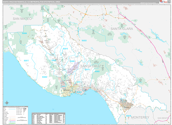 Santa Cruz-Watsonville, CA Metro Area Wall Map